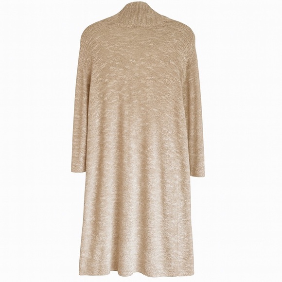 New Eileen Fisher Open Front Cardigan Tan Ivory Linen Casual Longline Sweater M - Picture 4 of 6